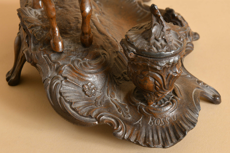 Encrier en régule signé A. Bossu cheval de trait.3